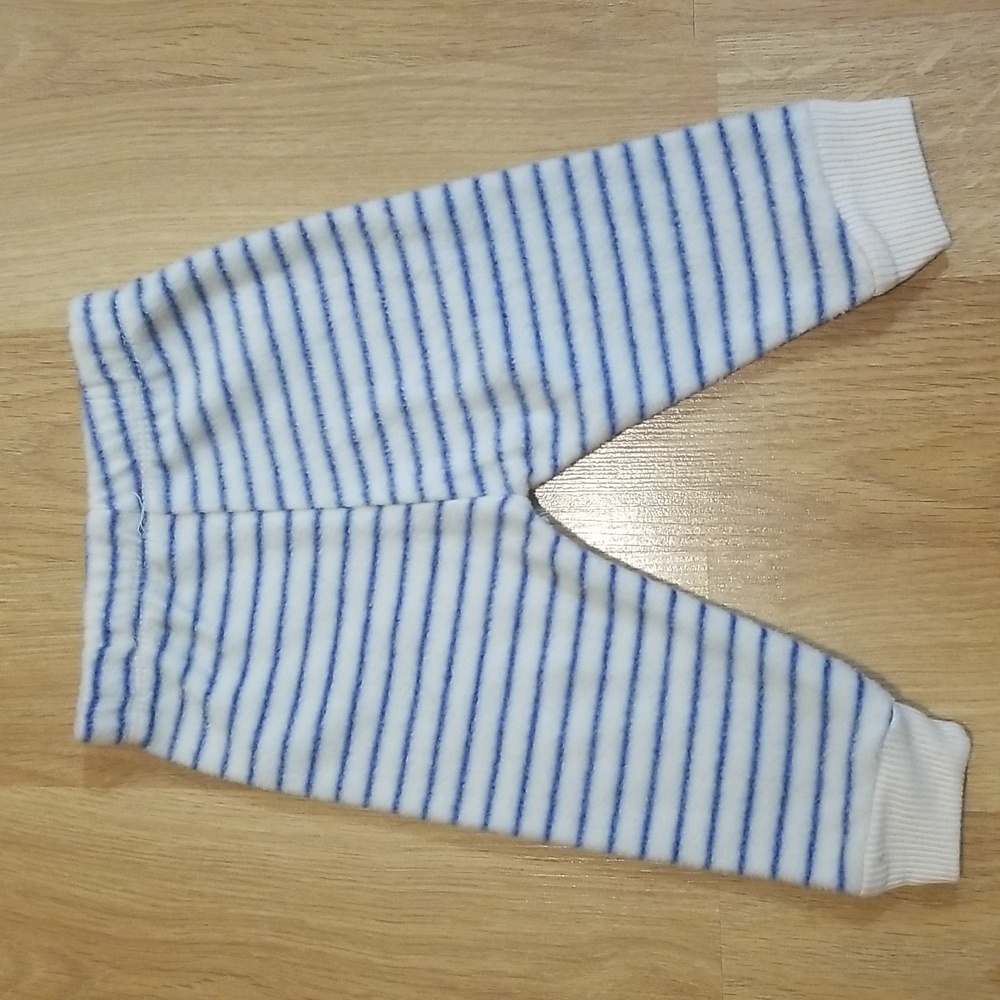 Chick Pea fuzzy blue and white striped pants 3-6 months EUC